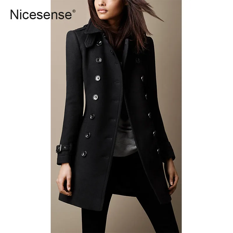 

NicesensE winter coat women sobretudo poncho casaco feminino abrigos mujer invierno 2017 black wool coat overcoat manteau femme