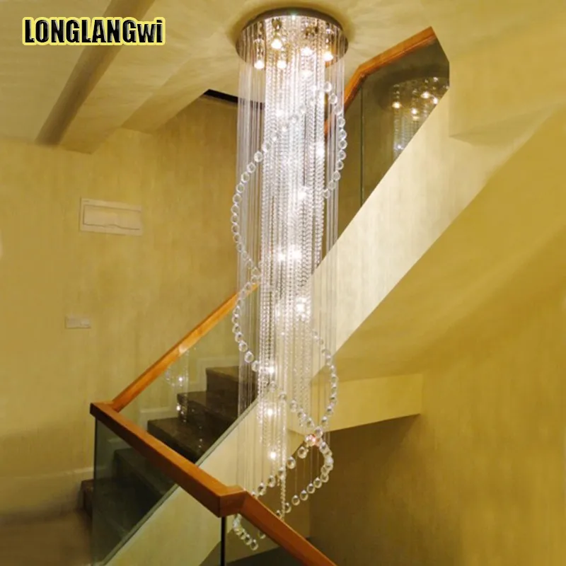 

Large Duplex Staircase K9 Crystal Chandeliers Villa Luxury Hotel Stair Chandeliers Lamp LED Spiral Long Droplight Lightings