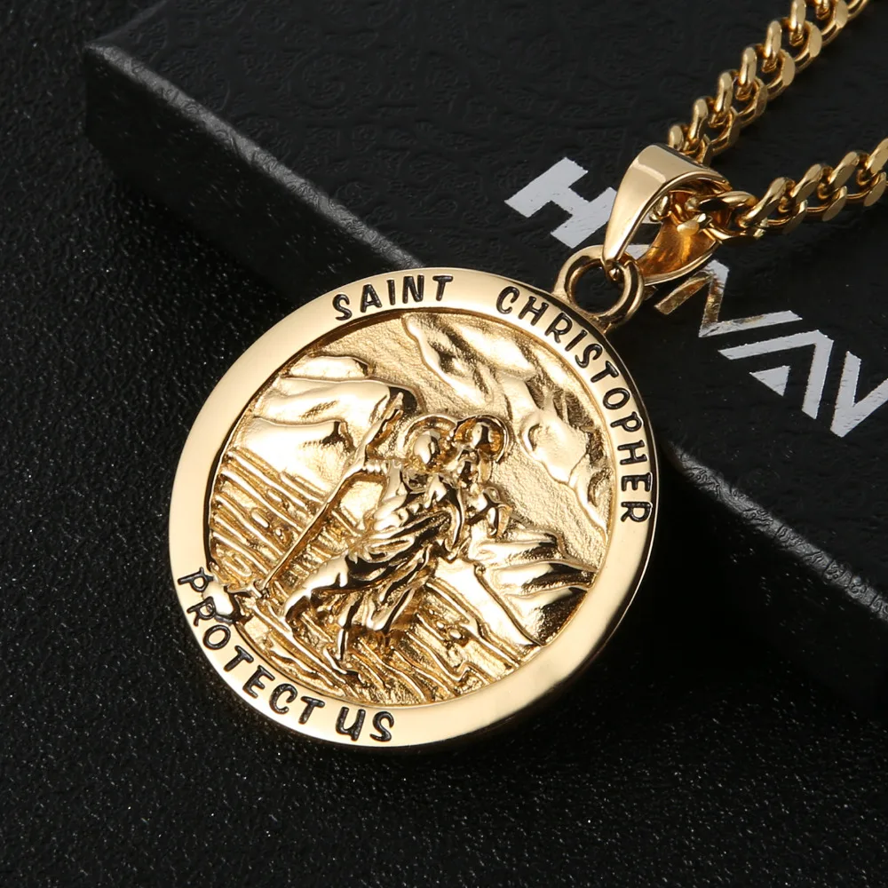HZMAN Round St. Christopher Pendant Necklace Medal Solid Stainless Steel with 22+2" Cuban Curb Chain
HZMAN Round St. Christopher Pendant Necklace Medal Solid Stainless Steel with 22+2" Cuban Curb Chain