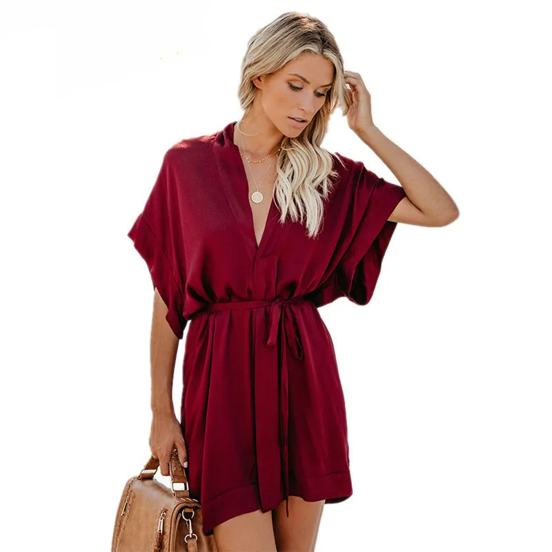 Casual Loose Mini Dress Sexy Deep V-neck Short Sleeve Belt Female Dresses Elegant Robe Women Summer Dress Fashion 2019
Casual Loose Mini Dress Sexy Deep V-neck Short Sleeve Belt Female Dresses Elegant Robe Women Summer Dress Fashion 2019