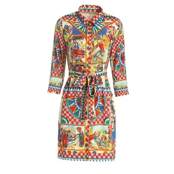 Women Dress 2019 High Quality Spring Summer Designer Runway Turn-down Collar Three Quarter Sleeve Printed Shirt Dress NP0078
Women Dress 2019 High Quality Spring Summer Designer Runway Turn-down Collar Three Quarter Sleeve Printed Shirt Dress NP0078