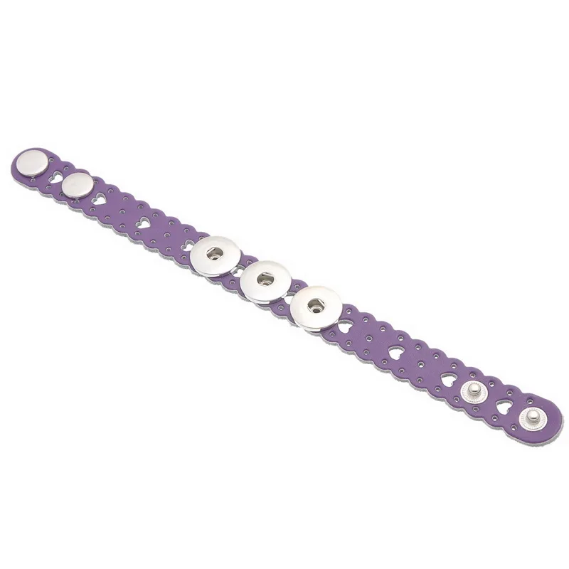 1Pc Purple Heart Real Leather Buckle Wave Lace Bracelets Fit 18mm Snap Press Buttons 24cm | Украшения и аксессуары