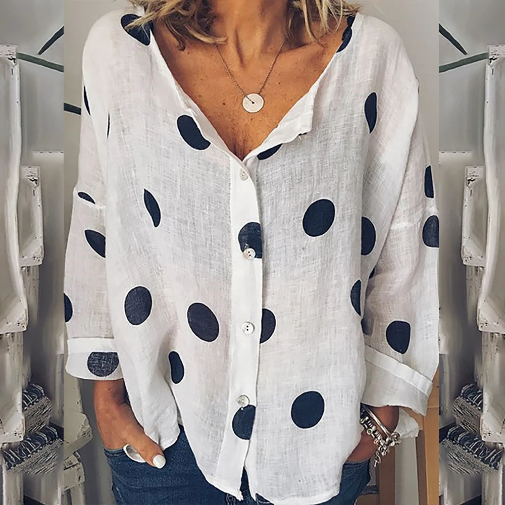 SFIT 2019 Women Polka Dots Print Loose Blouse Shirt Long Sleeve Buttons Casual Womens Blouses And Tops Plus Size Basic Blus
SFIT 2019 Women Polka Dots Print Loose Blouse Shirt Long Sleeve Buttons Casual Womens Blouses And Tops Plus Size Basic Blus