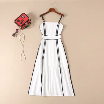 European and American women's fashion 2019 spring new style Fashion condole belt Black lines Open fork White dress
European and American women's fashion 2019 spring new style Fashion condole belt Black lines Open fork White dress