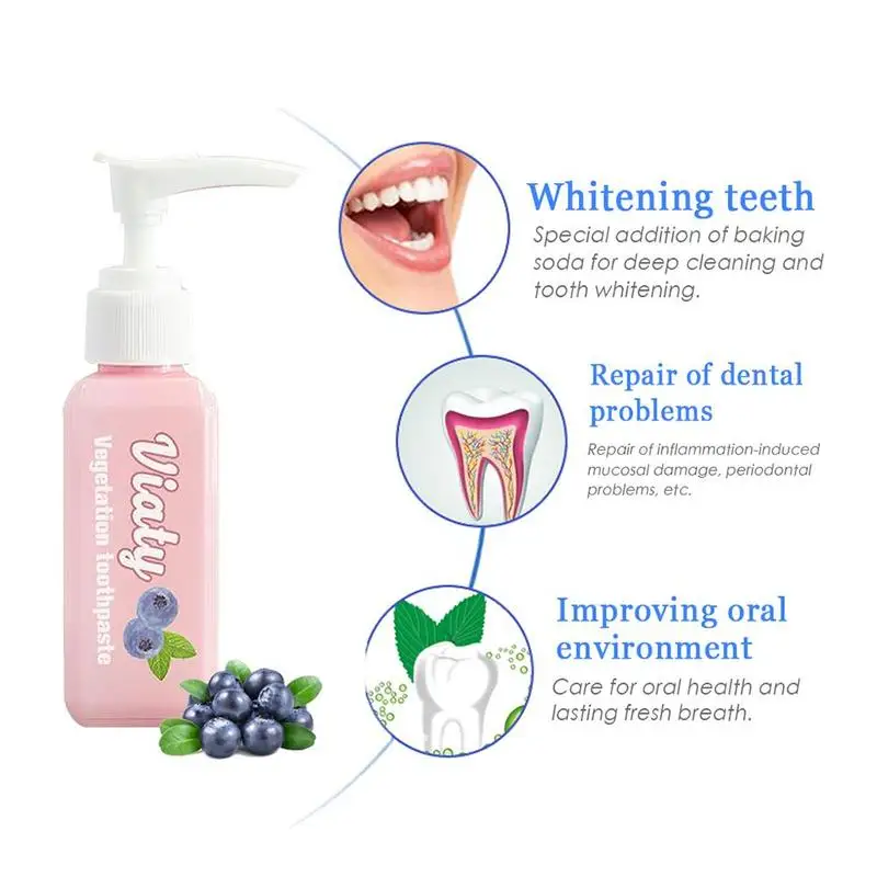 Baking soda Toothpaste Stain Removal Whitening Viaty Toothpaste Fight Bleeding Gums Fresh Blueberry Bottled Toothpaste
Baking soda Toothpaste Stain Removal Whitening Viaty Toothpaste Fight Bleeding Gums Fresh Blueberry Bottled Toothpaste
