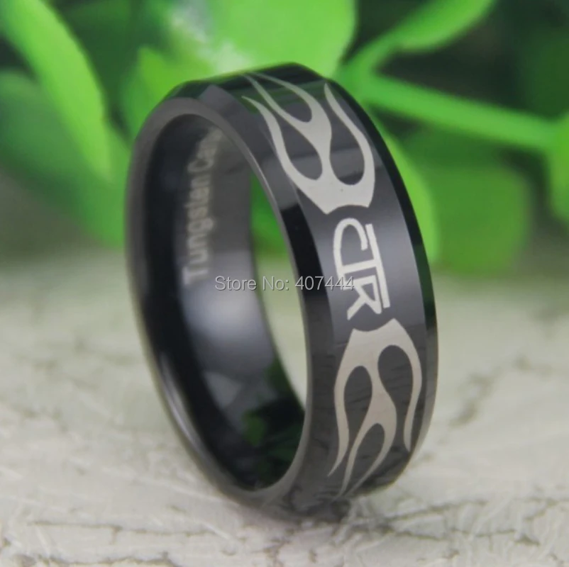 

Free Shipping USA UK Canada Russia Brazil Hot Sales 8MM Black Beveled Religion CTR Ring New Men's Fashion Tungsten Wedding Ring