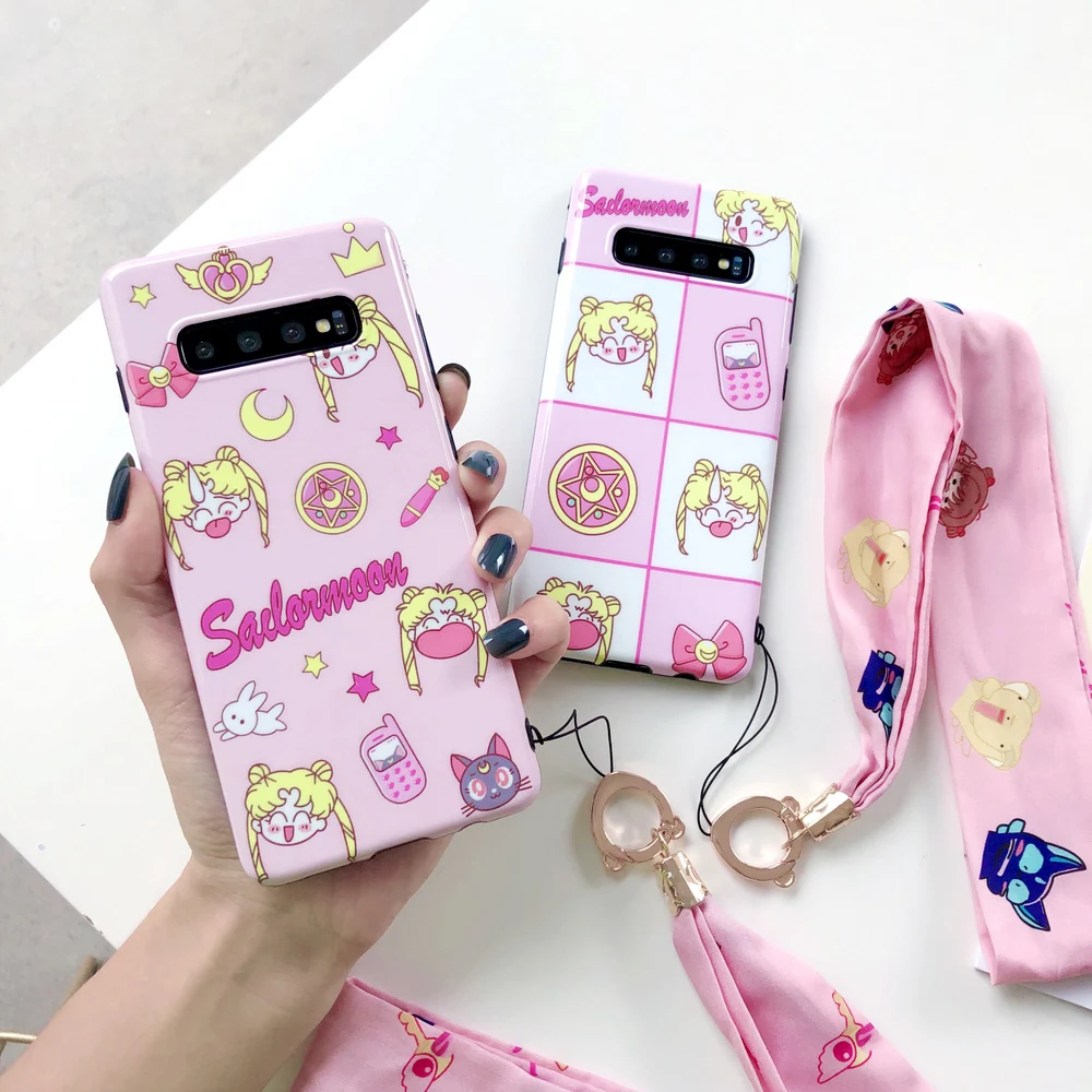 Cartoon Sailor Moon Case Soft Pink Silicone Phone Cases for Samsung Galaxy S10 S9 plus S8 note 9 8 Cover with Silk scarf Lanyard
Cartoon Sailor Moon Case Soft Pink Silicone Phone Cases for Samsung Galaxy S10 S9 plus S8 note 9 8 Cover with Silk scarf Lanyard