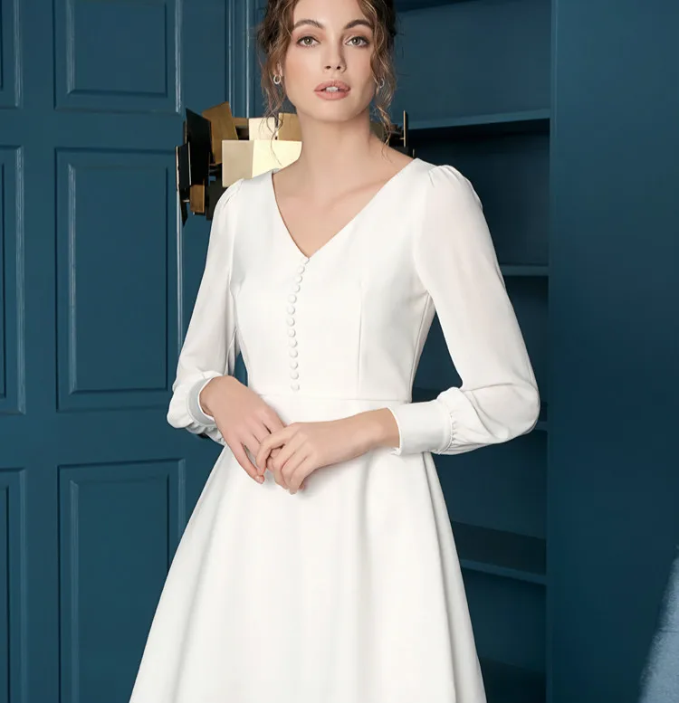 V-Neck Office Work Style Single Breasted Ball Gown Dresses Full Lantern Sleeves Fashion Size S-XL Lady Casual Dress Clothes 
V-Neck Office Work Style Single Breasted Ball Gown Dresses Full Lantern Sleeves Fashion Size S-XL Lady Casual Dress Clothes