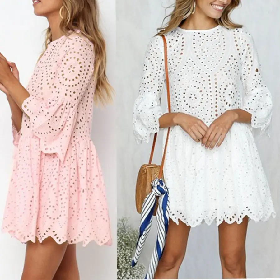 Lace Embroidery Cotton Mini Dress Women Ruffle Sleeves Casual White Dress Hollow Out Spring Short Vestidos Dress
Lace Embroidery Cotton Mini Dress Women Ruffle Sleeves Casual White Dress Hollow Out Spring Short Vestidos Dress