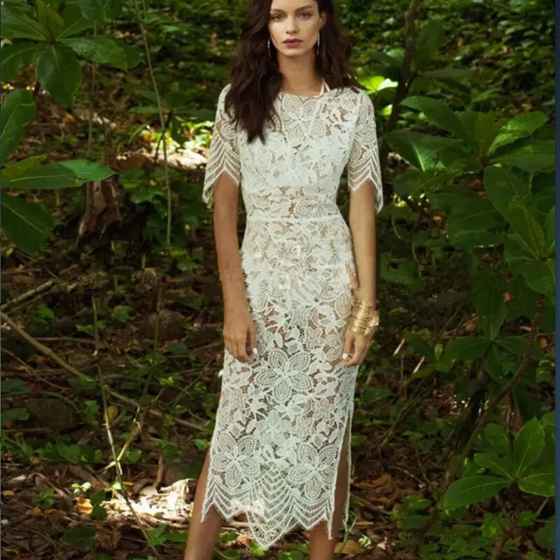 White Lace Dress Women Bohemian Midi Short Sleeve Sexy Hollow Out Summer Side Slit Long Dress
White Lace Dress Women Bohemian Midi Short Sleeve Sexy Hollow Out Summer Side Slit Long Dress