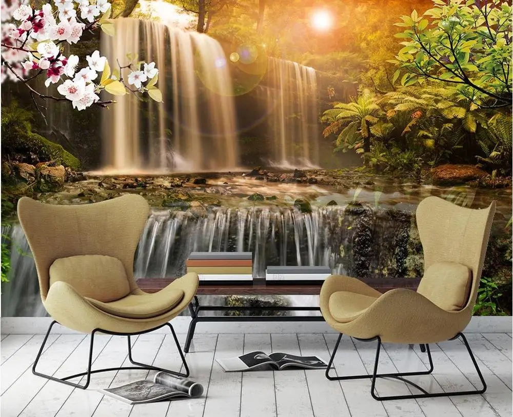 3d обои на заказ Красивый водопад Гостиная ТВ диван фон росписи|Обои| |