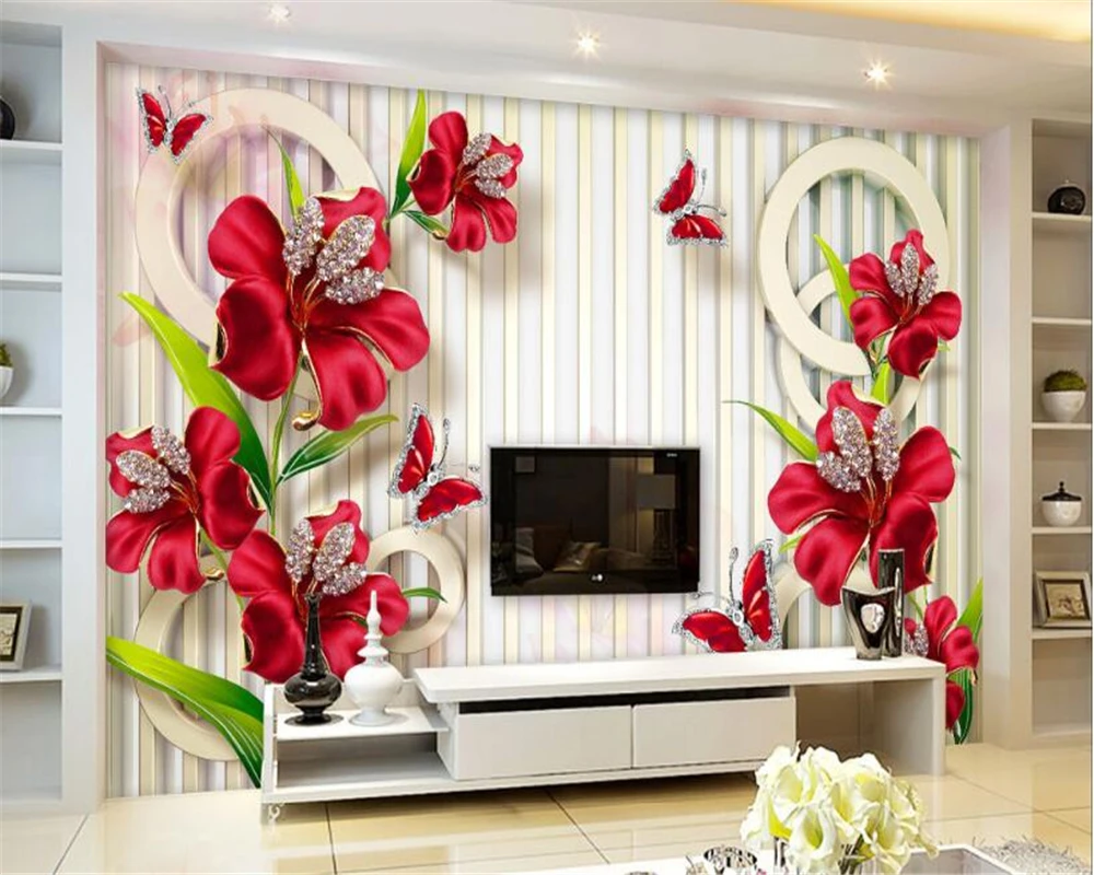 

Beibehang Custom wallpaper high-definition new fine three-dimensional jewelry flower TV backdrop mural 3d wallpaper for walls