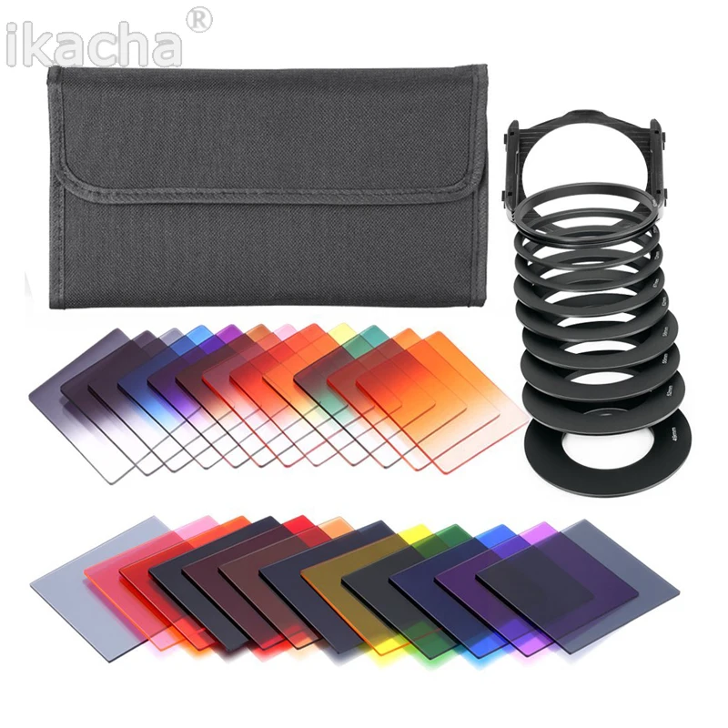 24pcs Square Full + Graduated Filter Set + 49 52 55 58 62 67 72 77 82 mm Adapter Ring Filter Holder for Cokin P Series
24pcs Square Full + Graduated Filter Set + 49 52 55 58 62 67 72 77 82 mm Adapter Ring Filter Holder for Cokin P Series