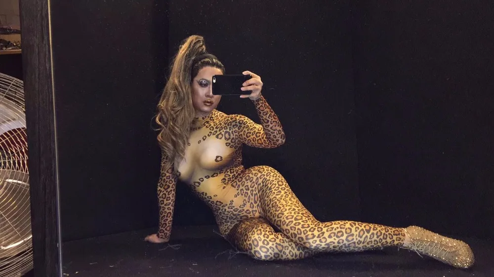 Женский сексуальный 3D обтягивающий комбинезон с головой тигра леопардовым