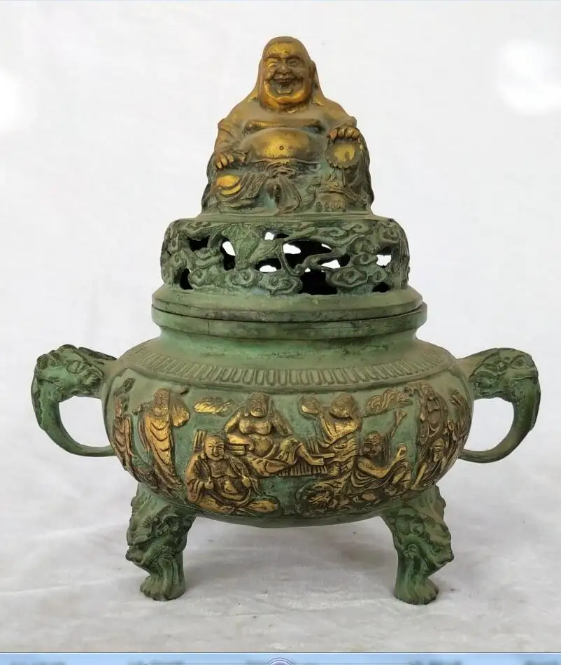 Antique collection chinese old bronze 18 arhat Incense burner home art decoration Metal craft Big buddha censer
Antique collection chinese old bronze 18 arhat Incense burner home art decoration Metal craft Big buddha censer