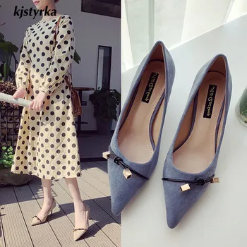 

kjstyrka 2019 flock comfortable fashion elegant concise women pumps office dress pointed toe 6cm thin heels zapatos mujer tacon