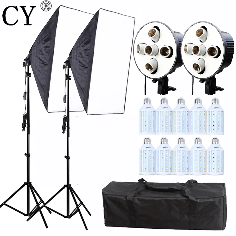 

CY Professional Photo Studio Photography Light Continuous Lighting Kit 20w LED Video Light 60*90CM Softbox Kit E27 5 Lamps Socke