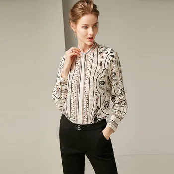 Autumn women's new fashion round neck long-sleeved silk printing was thin wild silk shirt
Autumn women's new fashion round neck long-sleeved silk printing was thin wild silk shirt
