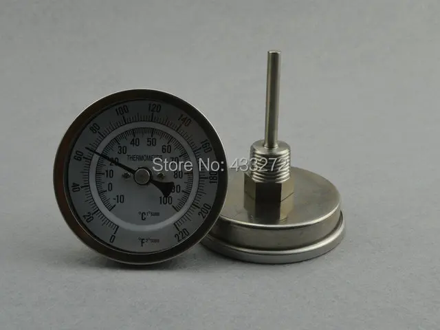 Bi-metal Thermometer 3" dial Weldless with 2" stainless probe 1/2"MPT,0~220F degree
Bi-metal Thermometer 3" dial Weldless with 2" stainless probe 1/2"MPT,0~220F degree