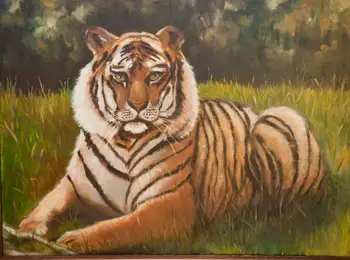 Perfect hand-painted original works of old artists on canvas: lying on the ground to observe the hungry tigers in the distance,
Perfect hand-painted original works of old artists on canvas: lying on the ground to observe the hungry tigers in the distance,