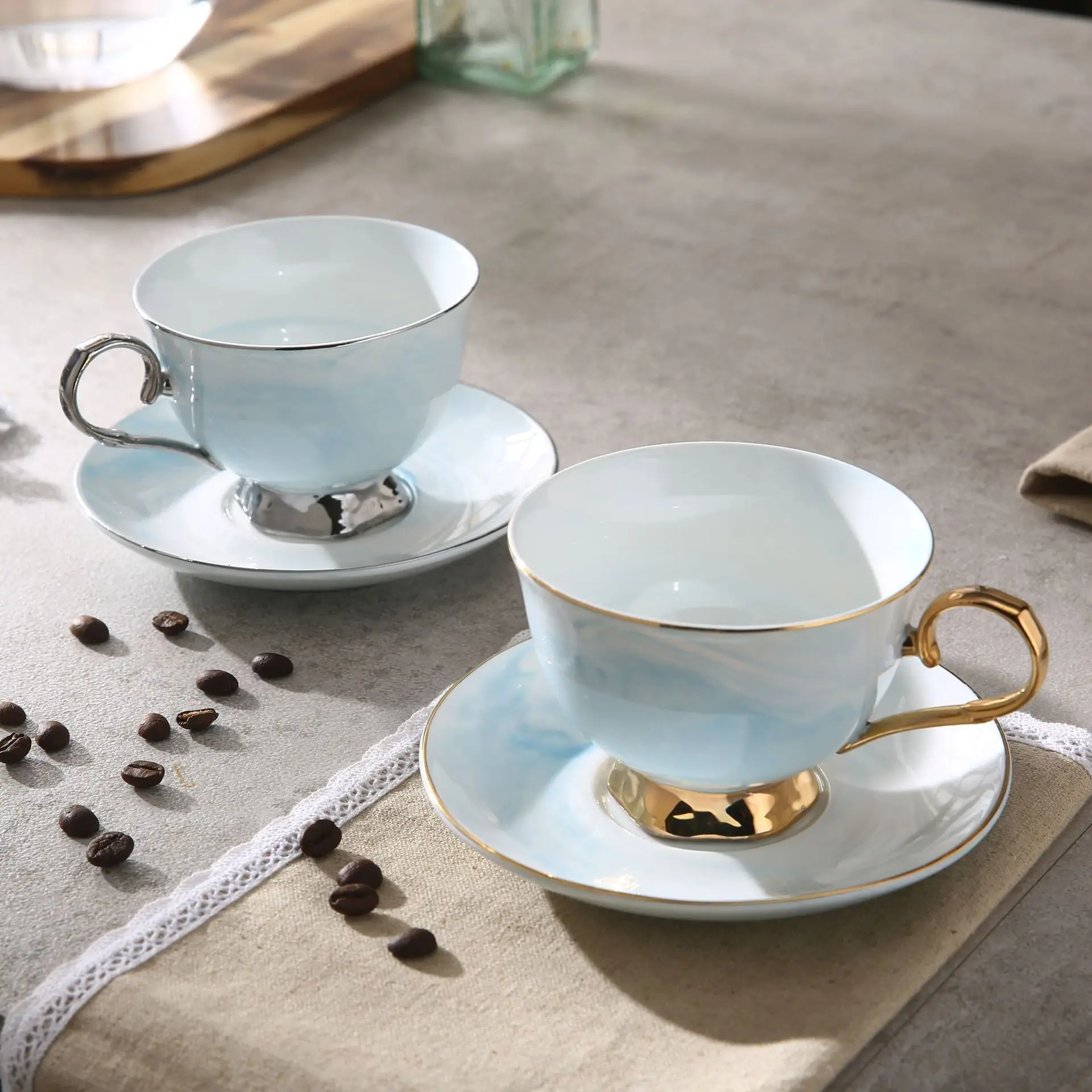 200ml Europe Rainbowl Coffee Cup Saucer Set Creative Ceramic Valentine Tea cup 
