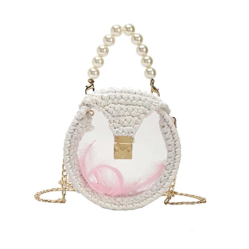 Cotton+PVC Handmade Woven Bag for Women 2019 Pearl Handle Designer Circular Women's Handbags Shoulder Crossbody Bags Beach Bag
Cotton+PVC Handmade Woven Bag for Women 2019 Pearl Handle Designer Circular Women's Handbags Shoulder Crossbody Bags Beach Bag