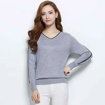 2019 Women Cashmere Wool Blend Sweater V-Neck Pullovers Long Sleeve Jumpers Women Knitted Sweaters With Color Edge
2019 Women Cashmere Wool Blend Sweater V-Neck Pullovers Long Sleeve Jumpers Women Knitted Sweaters With Color Edge