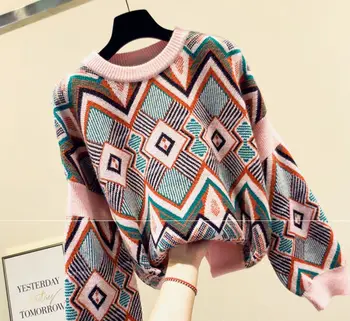 2019 Autumn Winter Sweaters Women Geometric Pattern Full Sleeve Tops Lovely Knitted Sweater Tops Loose Casual Pullovers Jumper
2019 Autumn Winter Sweaters Women Geometric Pattern Full Sleeve Tops Lovely Knitted Sweater Tops Loose Casual Pullovers Jumper