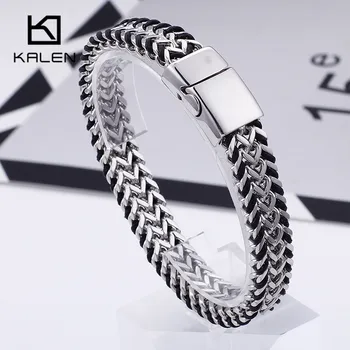 

KALEN Korean Style 21.5cm Link Chain Bracelet Men Stainless Steel High Polished Mesh Chain Armband Jewelry Accessories 2020