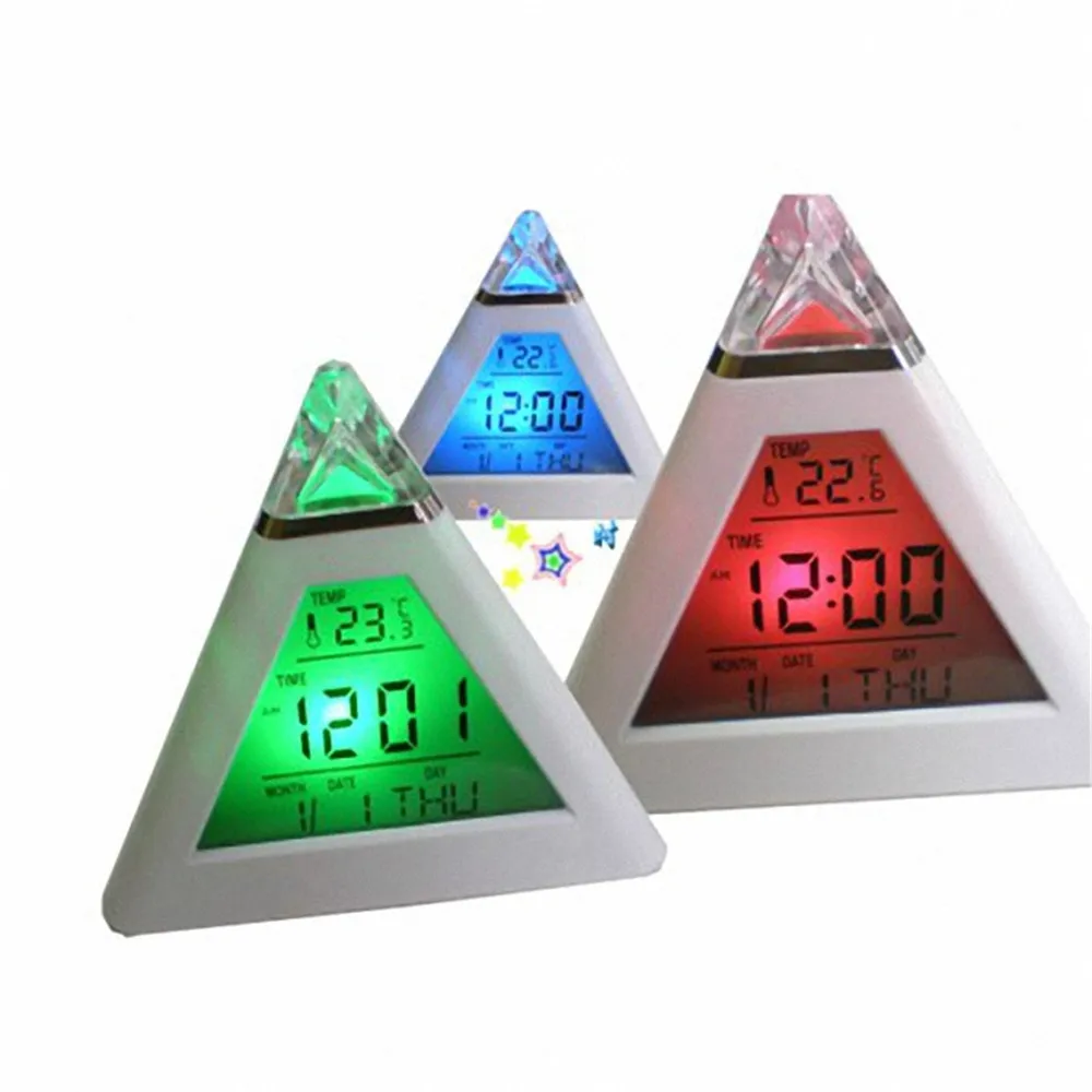 2018 New Pyramid Temperature 7 Colors LED Change Backlight LED Moon Alarm Clock Time Data Week Temperature Thermometer
2018 New Pyramid Temperature 7 Colors LED Change Backlight LED Moon Alarm Clock Time Data Week Temperature Thermometer