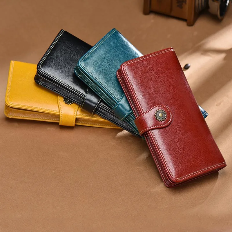 Female Wallet Long Section Thin Oil Wax Genuine Leather Wallet Hasp Purse Large Capacity Sunflower Hand Clutch Bag Card Holder
Female Wallet Long Section Thin Oil Wax Genuine Leather Wallet Hasp Purse Large Capacity Sunflower Hand Clutch Bag Card Holder