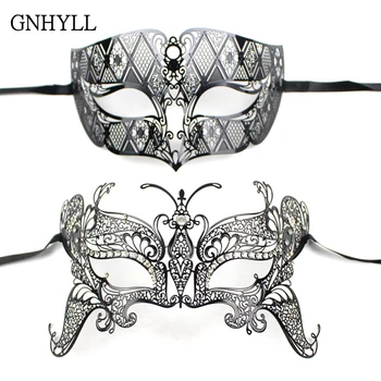 GNHYLL Black Metal Laser Cut Phantom Men Women Filigree Venetian Masquerade Couple Masks Set Crystal Gold Eye Wedding Party Mask
GNHYLL Black Metal Laser Cut Phantom Men Women Filigree Venetian Masquerade Couple Masks Set Crystal Gold Eye Wedding Party Mask