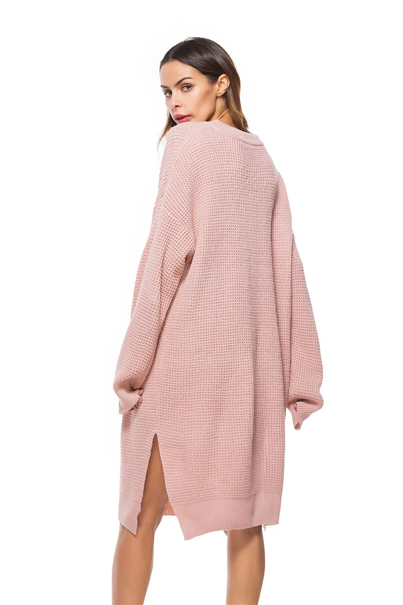 2018 spring new European and American large size women's knit dress loose long knit sweater women (30)