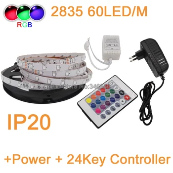 

5M 12V 60LED/M IP20 Non-Waterproof 3528 2835 SMD RGB Fleixble Strip Kit+24Key IR Remote Controller+12V 2A Power Adapter Full Set