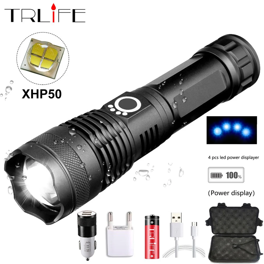 XHP50 Powerful 50000Lumen LED Flashlight USB Zoom LED Torch Power Reminder 18650 26650 Rechargeable Battery for Hunting Lamp
XHP50 Powerful 50000Lumen LED Flashlight USB Zoom LED Torch Power Reminder 18650 26650 Rechargeable Battery for Hunting Lamp