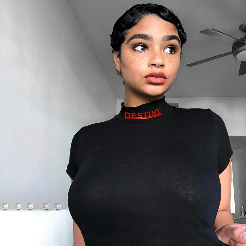 Sweetown Women Fashion Cropped Turtleneck T Shirt Black Short Sleeve Neckline Letter Printed Shirt Slim Vogue Crop Top TShirt
Sweetown Women Fashion Cropped Turtleneck T Shirt Black Short Sleeve Neckline Letter Printed Shirt Slim Vogue Crop Top TShirt