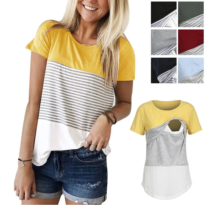 Striped Patchwork Casual Pregnant T shirt Clothes Nursing Top Women Maternity Casual T Shirt Short Sleeve Breastfeeding Clothes
Striped Patchwork Casual Pregnant T shirt Clothes Nursing Top Women Maternity Casual T Shirt Short Sleeve Breastfeeding Clothes