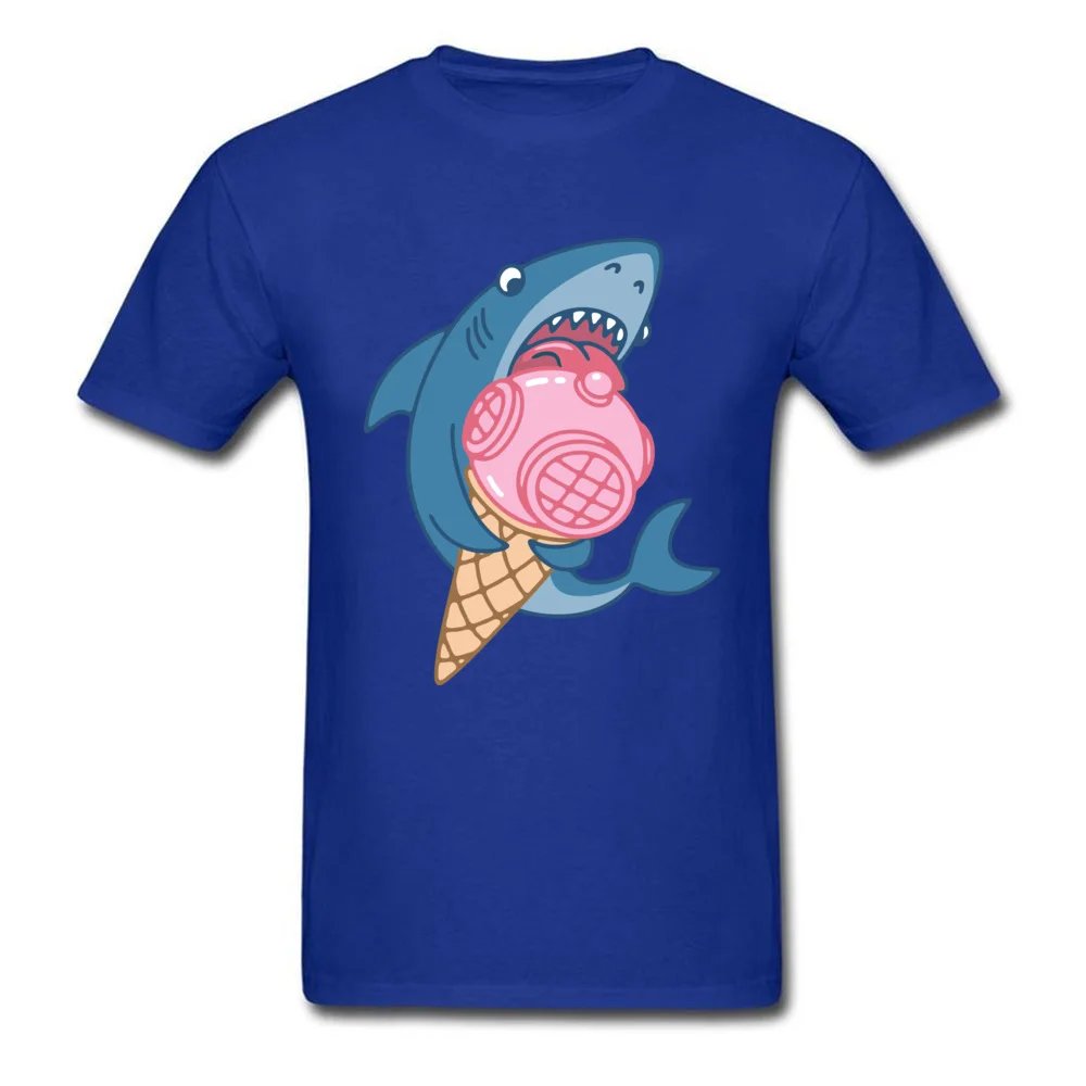 Shark and ice cream 3D Printed NEW YEAR DAY 100% Cotton O Neck Men Tops T Shirt Tee-Shirt 2018 Hot Sale Short Sleeve T Shirts Shark and ice cream blue