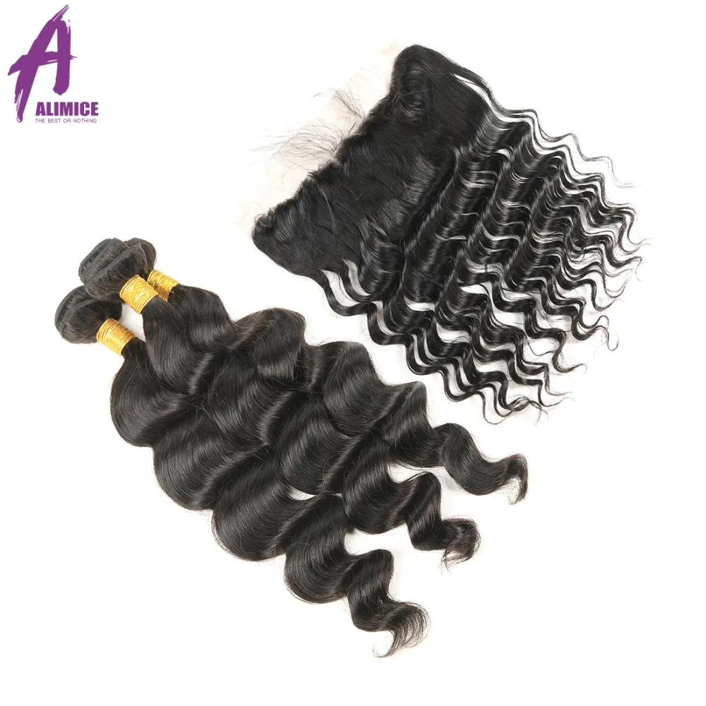 Alimice Hair Brazilian Loose Wave With Closure 3 Bundles With Closure 134 FreeMiddle3 Part Ear to Ear Lace Frontal Remy Hair (14)