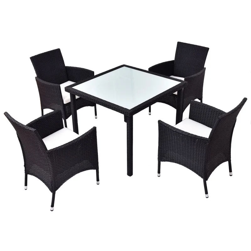 5 pcs Black Outdoor Patio Rattan Table and Chairs Set Fashionable and Modern Style Garden Furniture with Fabric Cushion HW54834+
5 pcs Black Outdoor Patio Rattan Table and Chairs Set Fashionable and Modern Style Garden Furniture with Fabric Cushion HW54834+