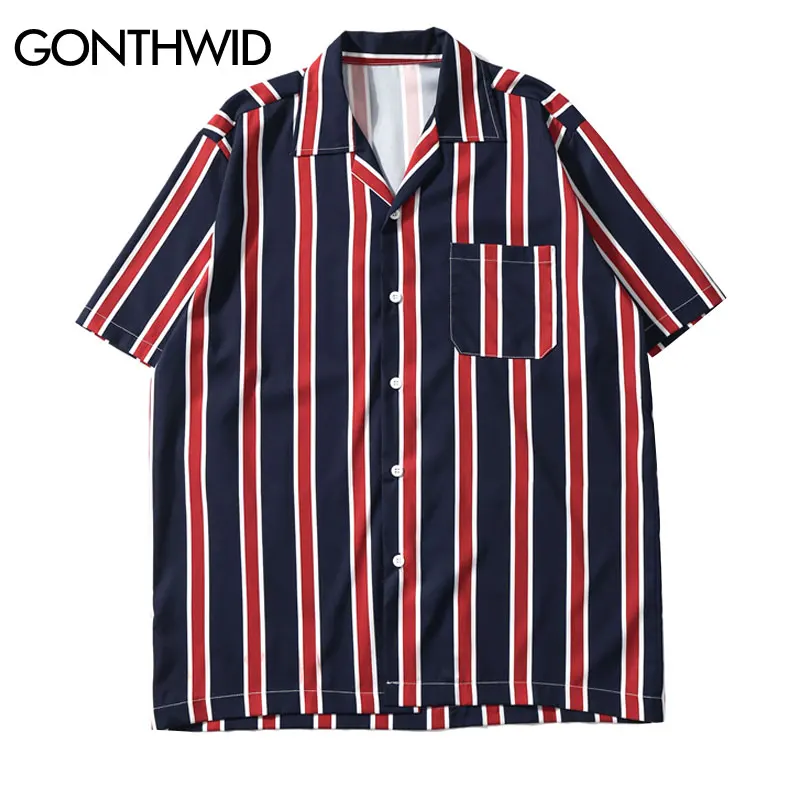 GONTHWID Vertical Stripe Beach Shirts Streetwear Men Summer Hip Hop Pocket Short Sleeve Shirts 2019 Male Fashion Turn-down Shirt
GONTHWID Vertical Stripe Beach Shirts Streetwear Men Summer Hip Hop Pocket Short Sleeve Shirts 2019 Male Fashion Turn-down Shirt