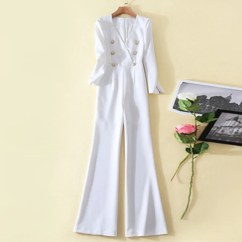 Elegant Jumpsuit Womens Rompers 2018 Designers Autumn Long Sleeve V Neck Double Breasted Full Length Pants Work Party Jumpsuit
Elegant Jumpsuit Womens Rompers 2018 Designers Autumn Long Sleeve V Neck Double Breasted Full Length Pants Work Party Jumpsuit