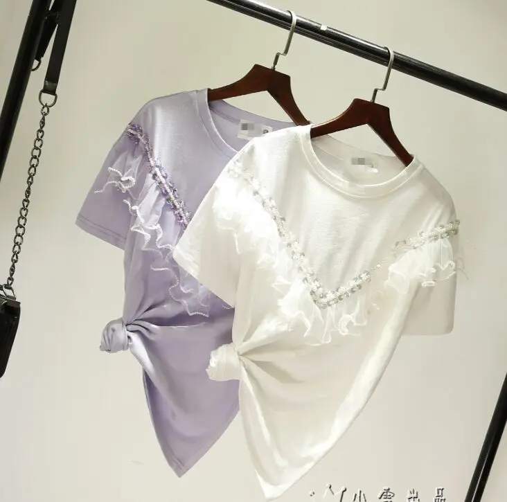 High Quality 2018 Summer New Arrival Women Sweet Mesh Ruffles Beading Sequined O-neck Short Sleeve All-match T-shirts Tops
High Quality 2018 Summer New Arrival Women Sweet Mesh Ruffles Beading Sequined O-neck Short Sleeve All-match T-shirts Tops