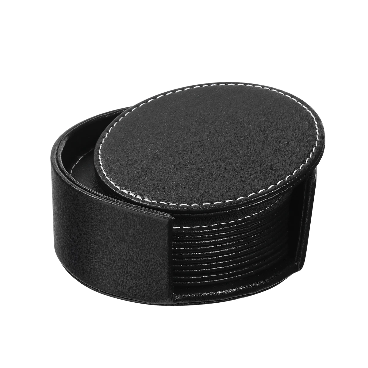 

6PCS Round Leather Cup Holder Pad Practical Black Table Mat Barware Placemat Coasters for Beer Drink Coaster