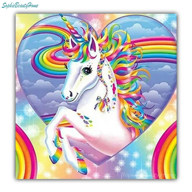 Фото Diamond Embroidery Cartoon Unicorn Love Pony Cross Stitch 5D Diy Painting Pattern Mosaic Crystal Needle Fully Decorated Home | Дом и сад