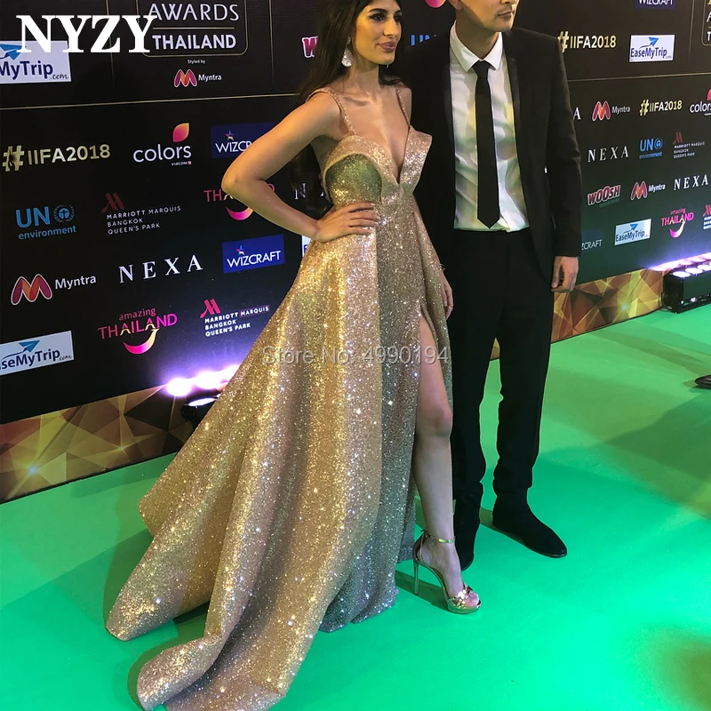 NYZY E75 Elegant High Slit Red Carpet Celebrity Dresses Champagne Sequin Gown Robe Soiree Dubai Arabic Evening Dress 2019
NYZY E75 Elegant High Slit Red Carpet Celebrity Dresses Champagne Sequin Gown Robe Soiree Dubai Arabic Evening Dress 2019