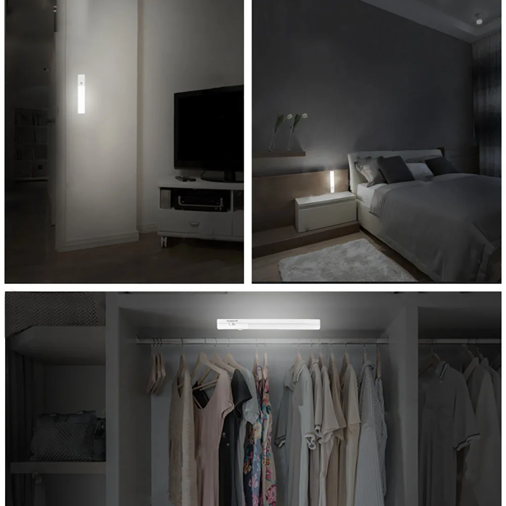 Image PIR Motion   Light Sensor Night Lamp ON OFF AUTO 3 Modes Closet Cabinet Lamp Night Light Built In Battery with Stick +USB Cable