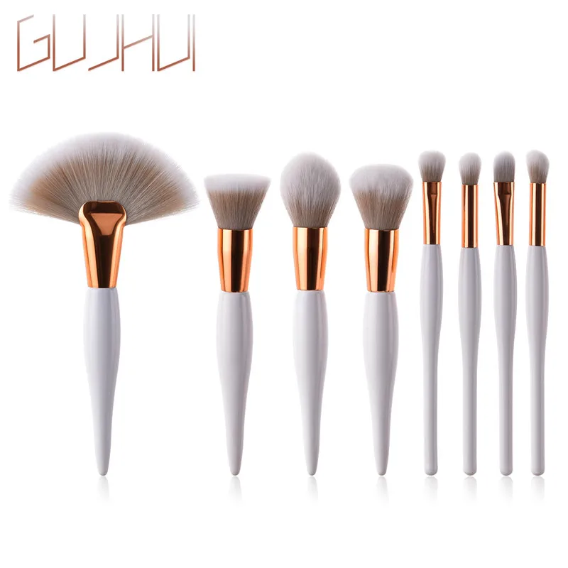 

GUJHUI 4/8pcs Wood Handle Makeup Brushes Natural Hair Fan Flat Brush Set Powder Foundation Eyeshadow Facial Make Up Tool 20#629