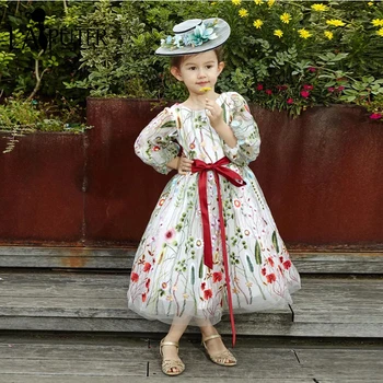 Lovely Lantern Long Sleeves Ball Gown Ankle Length Embroidery Lace Flower Girl Dresses with Bow Sash Kids Pageant Gown communion
Lovely Lantern Long Sleeves Ball Gown Ankle Length Embroidery Lace Flower Girl Dresses with Bow Sash Kids Pageant Gown communion