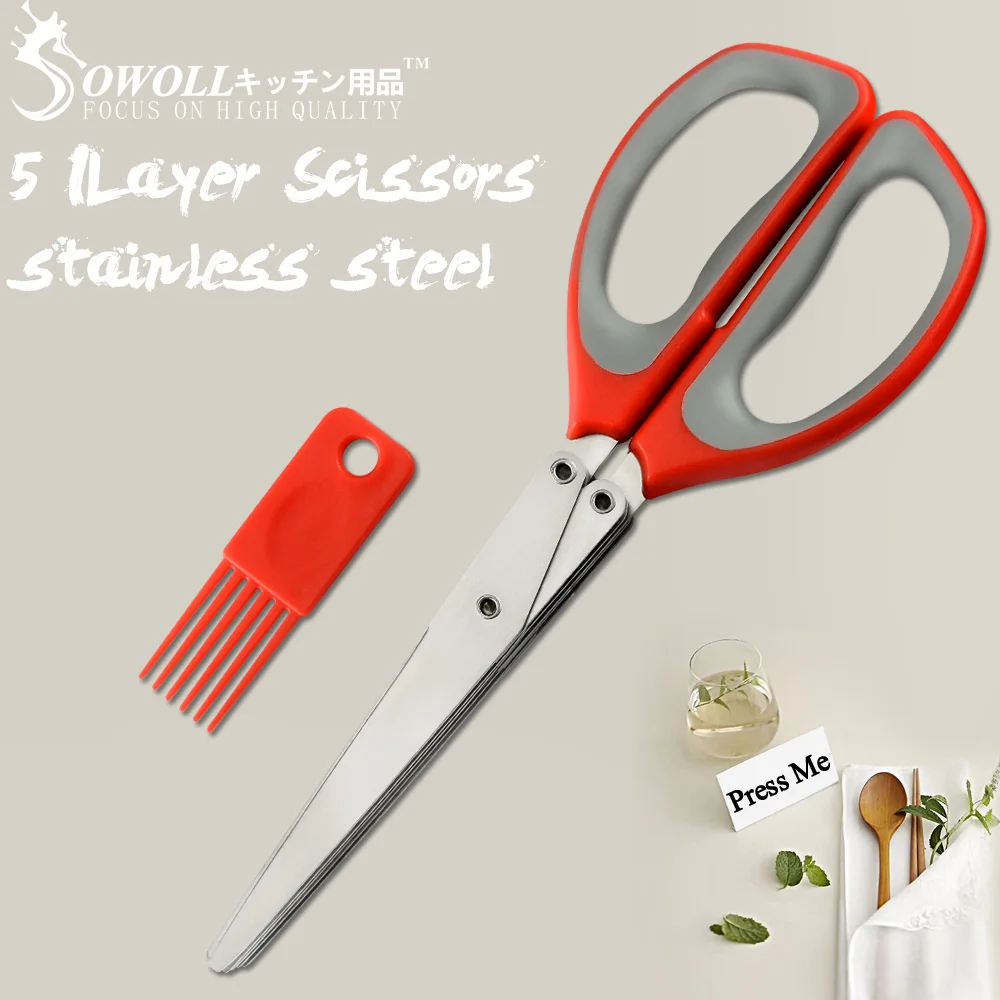 Kitchen Herb Scissors Heavy Duty Cutter 5 Blade Kitchen Shears Stainless Steel Scissors Shredded Chopped With Cleaning Comb
Kitchen Herb Scissors Heavy Duty Cutter 5 Blade Kitchen Shears Stainless Steel Scissors Shredded Chopped With Cleaning Comb